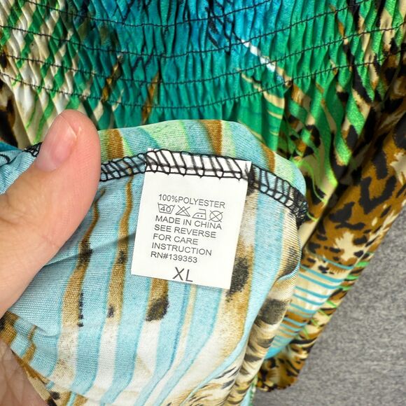 ACE Fashion Dress Women XL Brown Animal Print Maxi Long V-Neck Sleeveless Casual - Picture 4 of 6